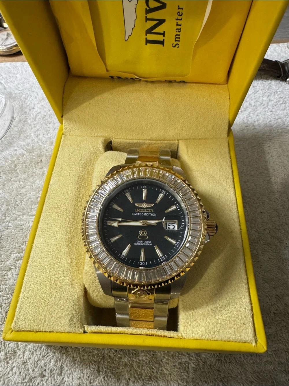 #185 Invicta diamond special edition Black Dial Men’s Watch with Gold-Tone Cryst